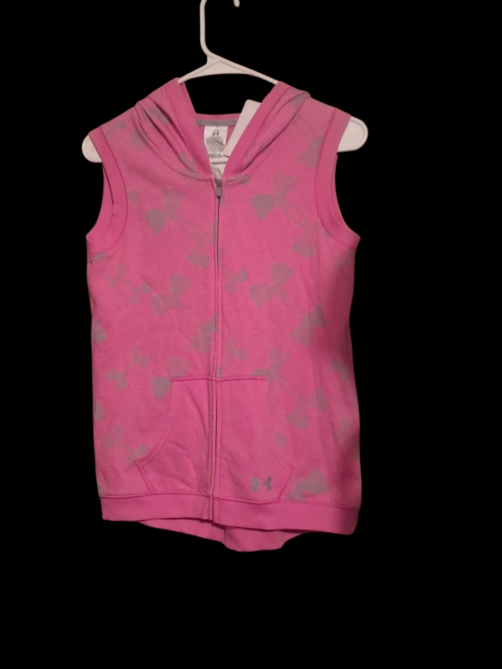 Under Armour Girls' Pink Hooded Sleeveless Zip-Up with Subtle Gray Bow Print